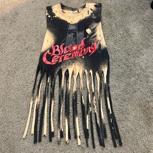 Heavy Metal Upcycled Distressed Blood Ceremony Band Tee Fringe Top